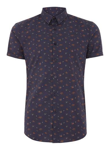 Topman Mens Navy Floral Print Short Sleeve Shirt