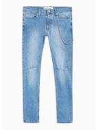 Topman Mens Powder Blue Jeans With Knee Chain