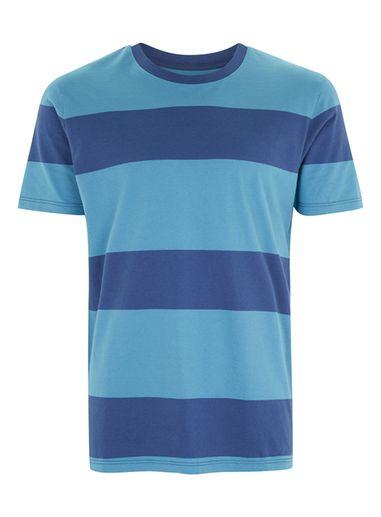 Topman Mens Teal And Navy Stripe T-shirt
