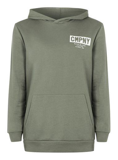 Topman Mens Green Khaki Company Print Oversized Hoodie