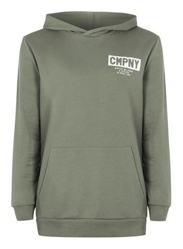Topman Mens Green Khaki Company Print Oversized Hoodie