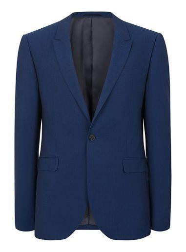 Topman Mens Bright Blue Textured Stretch Skinny Fit Suit Jacket