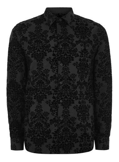Topman Mens Black Flocked Shirt