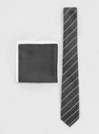 Topman Mens Grey Charcoal Stripe Wool Tie And Charcoal Pocket Pack*