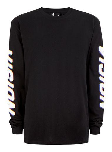 Topman Mens Vision Street Wear Black Blur Print Long Sleeve T-shirt
