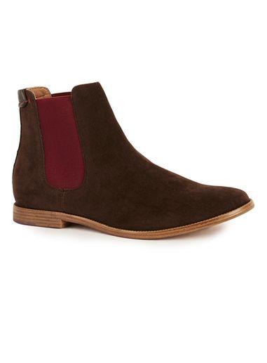 Topman Mens Dark Brown Faux Suede Chelsea Boots
