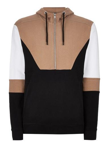 Topman Mens Multi Black And Tan Panel Overhead Hoodie