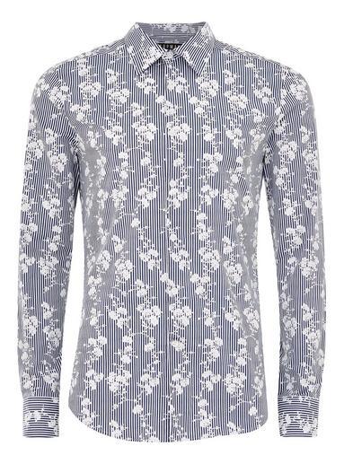 Topman Mens Blue And White Floral Stripe Long Sleeve Shirt
