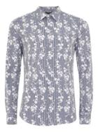 Topman Mens Blue And White Floral Stripe Long Sleeve Shirt