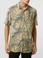 Topman Mens Black And Stone Leaf Print Short Sleev Casual Shirt