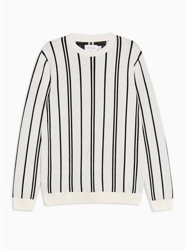 Topman Mens Cream Ecru And Black Stripe Sweater