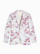 Topman Mens Red Floral Print Skinny Fit Single Breasted Blazer With Notch Lapels