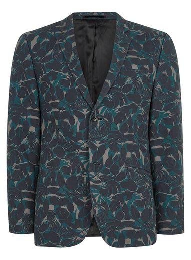 Topman Mens Brown Leaf Print Cotton Skinny Blazer