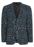 Topman Mens Brown Leaf Print Cotton Skinny Blazer