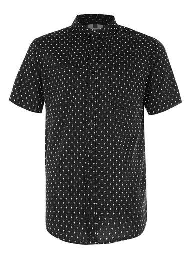 Topman Mens Black And White Dobby Cross Short Sleeve Casual Shirt