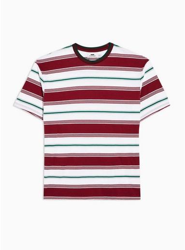 Topman Mens Red Burgundy And White 90's Stripe T-shirt