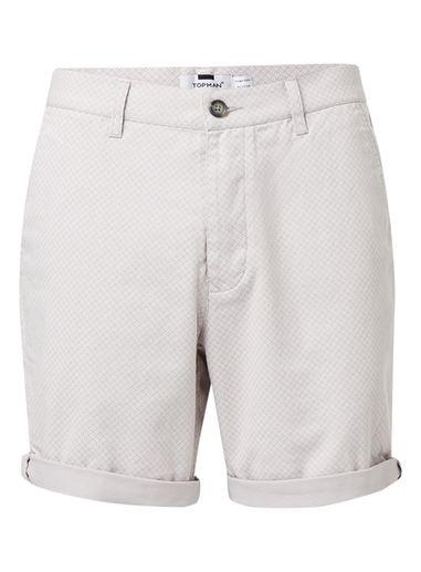Topman Mens Light Grey Tile Print Chino Shorts