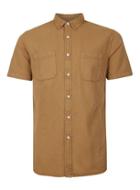 Topman Mens Brown Tobacco Twill Short Sleeve Casual Shirt