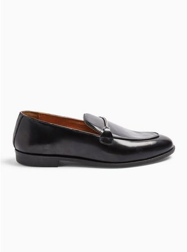 Topman Mens Black Leather Askew Chain Loafers