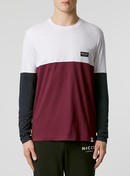 Topman Mens Red Nicce Burgundy Block Long Sleeve T-shirt