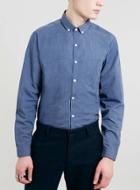 Topman Mens Blue Marl Long Sleeve Smart Shirt