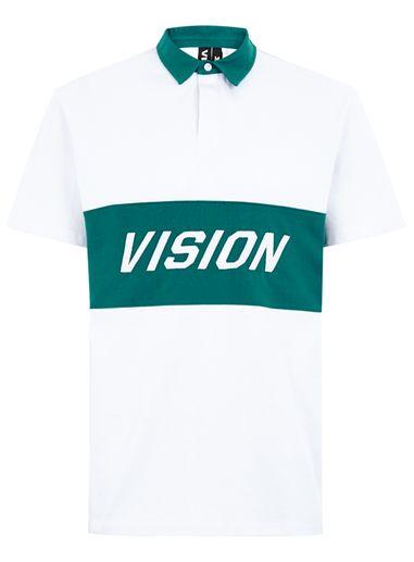 Topman Mens Multi Vision Street Wear Teal And White Rugby Polo Top