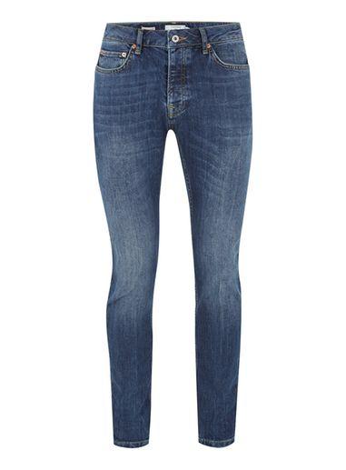 Topman Mens Mid Blue Marble Wash Skinny Jeans