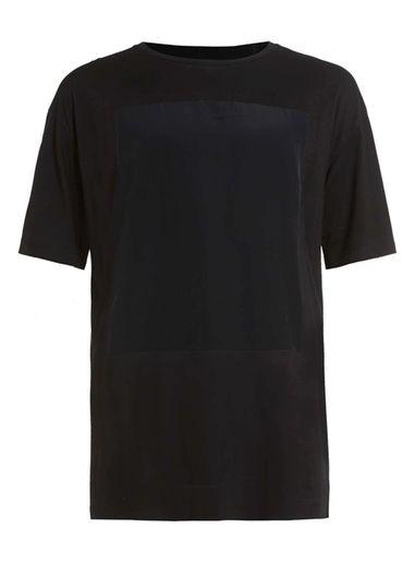 Topman Mens Lux Black Woven Front Panel T-shirt