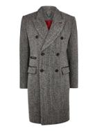 Topman Mens Mid Grey Grey Wool Blend Herringbone Double Breasted Overcoat