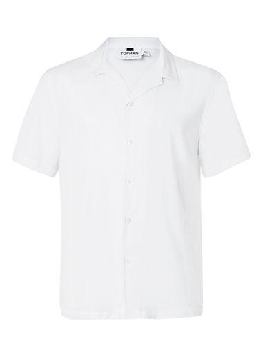Topman Mens White Revere Collar Short Sleeve Casual Shirt