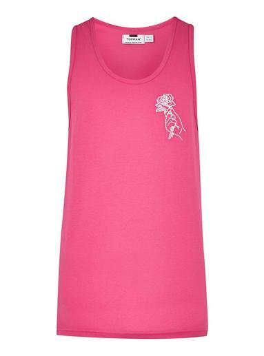 Topman Mens Pink Hand And Rose Badge Tank