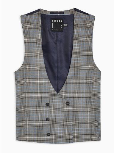 Topman Mens Grey Check Waistcoat