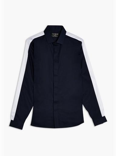 Topman Mens Navy Panel Slim Shirt