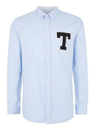 Topman Mens Blue Taped Oxford Shirt