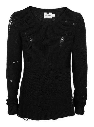 Topman Mens Black Ripped Slim Fit Sweater