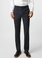 Topman Mens Blue Navy Wool Blend Crosshatch Slim Fit Suit Pants