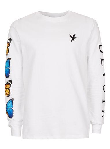Topman Mens Devote White Butterfly Long Sleeve T-shirt*