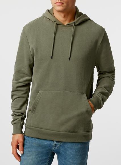 Topman Mens Green Khaki Overhead Hoodie
