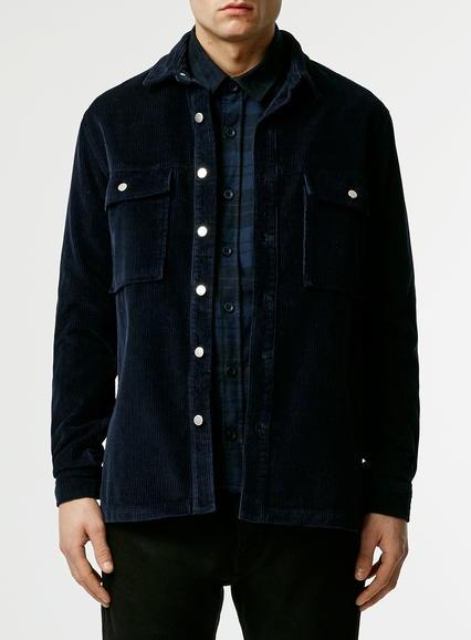 Topman Mens Blue Navy Cord Long Sleeve Overshirt