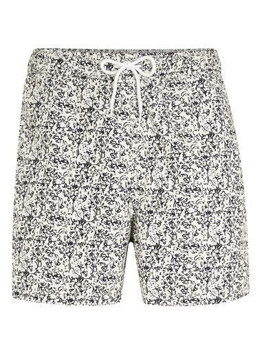 Topman Mens Brown Selected Homme Black, Blue And Off White Patterned Swim Shorts