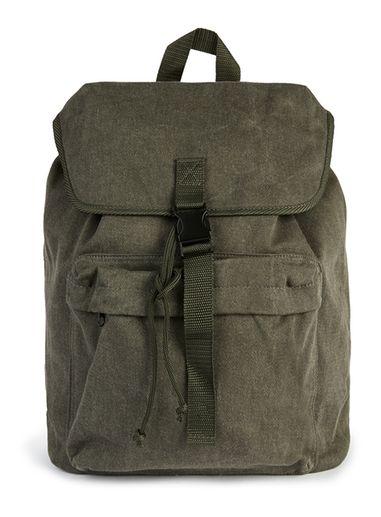 Topman Mens Green Khaki Canvas Backpack