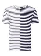 Topman Mens White Navy Stripe Spliced T-shirt