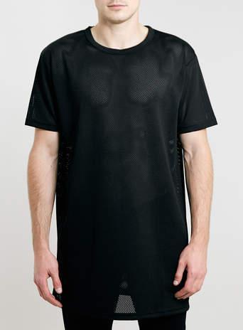 Topman Mens Black Longer Length Mesh T-shirt