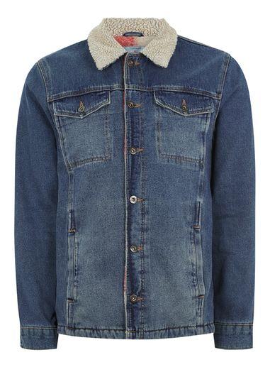 Topman Mens Blue Borg Lined Denim Jacket