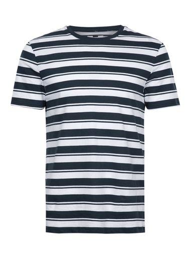 Topman Mens White And Navy Stripe T-shirt