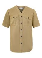 Topman Mens Green Khaki Denim Short Sleeve Baseball Shirt