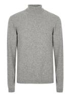 Topman Mens Mid Grey Premium Grey Roll Neck Sweater Containing Cashmere