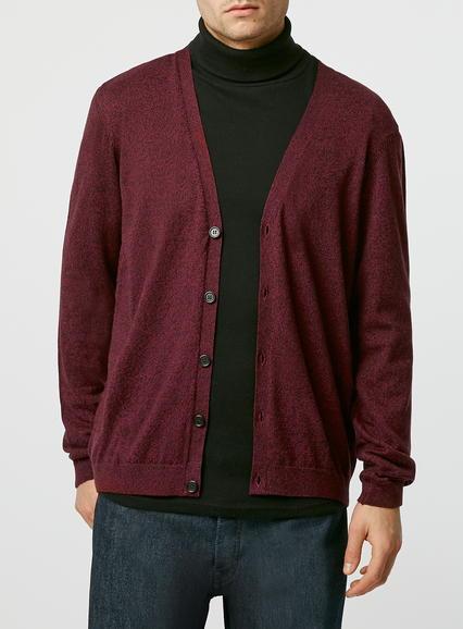 Topman Mens Red Burgundy/black Essential V Neck Cardigan