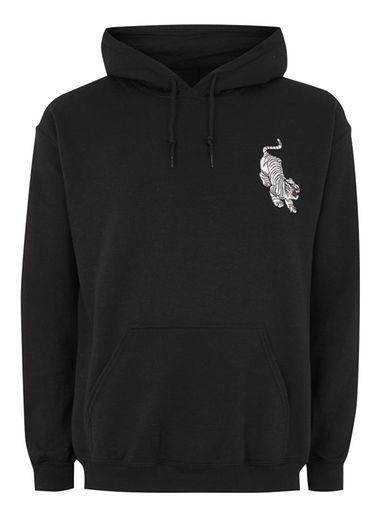 Topman Mens Black Tiger Badge Hoodie