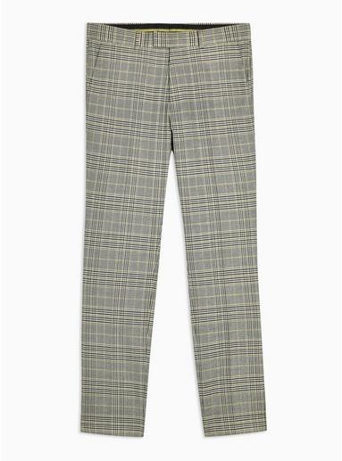 Topman Mens Grey Stone Check Skinny Fit Suit Trousers